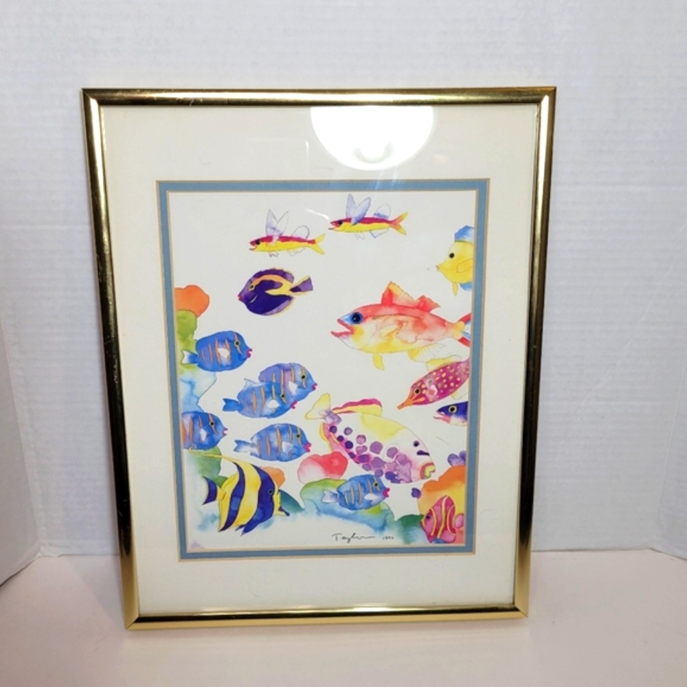 Tracy Taylor Framed Tropical Fish Vintage Art Print Signed 1990 Excellent